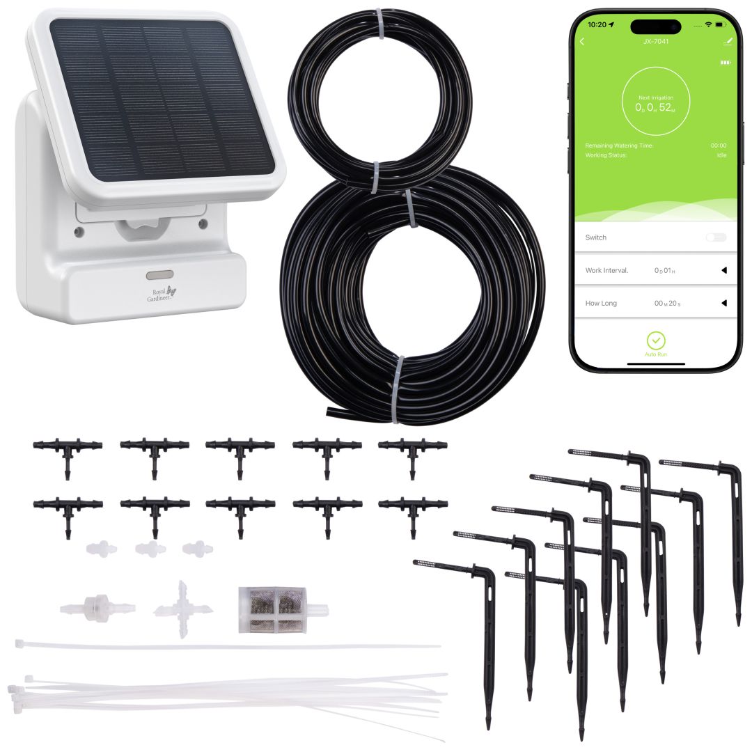 Royal Gardineer Smartes WLAN-Solar-Bewässerungssystem BWC-645 mit Pumpe, 30 l/Std., Akku, App