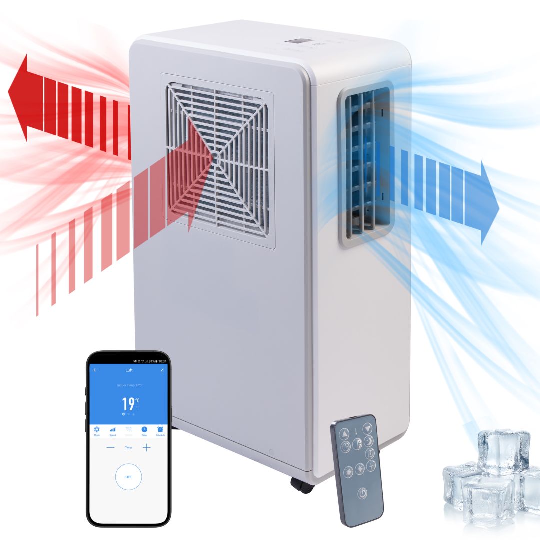 Sichler Haushaltsgeräte Mobile Klimaanlage ACS-5.app ohne Abluftschlauch, 1.800 BTU/h, 500 Watt, WLAN, App