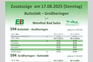 Sonderzüge auf der Pfefferminzbahn zum 31. Thüringer Weinfest in Bad Sulza