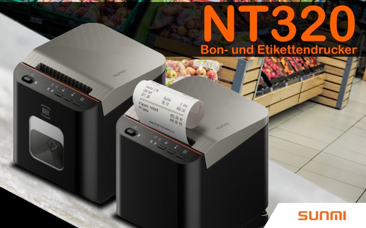 SUNMI NT320 Bon- und Etikettendrucker - Ein flexibler Drucker für alles rund um Bon-, Etiketten- und Linerless-Druck