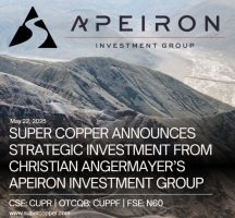 Super Copper gibt strategische Beteiligung von Apeiron Investment Group bekannt