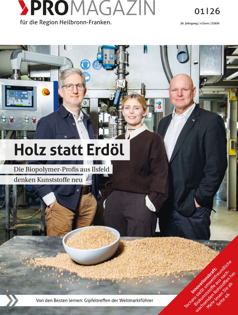 TECNARO in Titelstory des PROMAGAZINS Heilbronn-Franken –  Holz statt Erdöl – Die Biopolymer-Profis aus Ilsfeld denken Kunststoffe neu