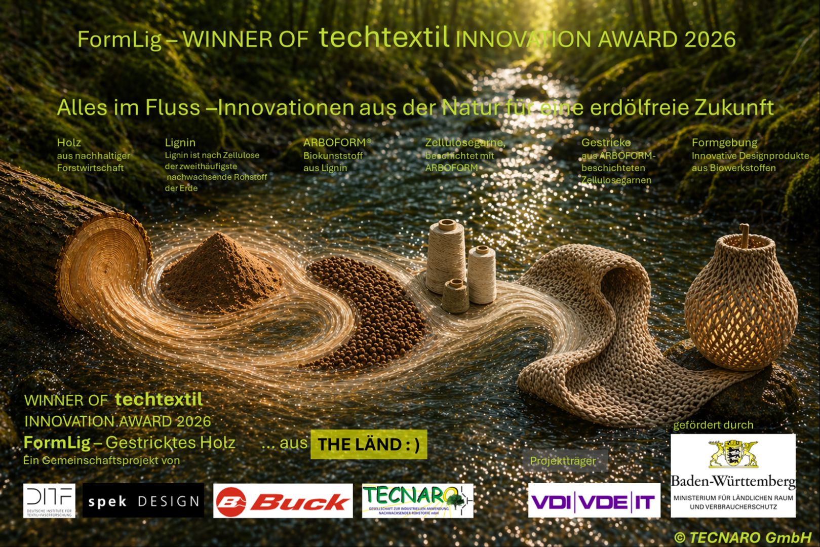 TECNARO mit Projektteam „FormLig“ mit Techtextil Innovation Award 2026 ausgezeichnet