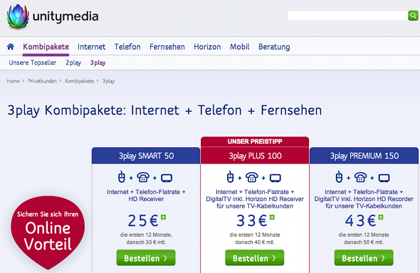 Unitymedia und Kabel BW: Neue Pakete mit bis zu 150 Mbit/s