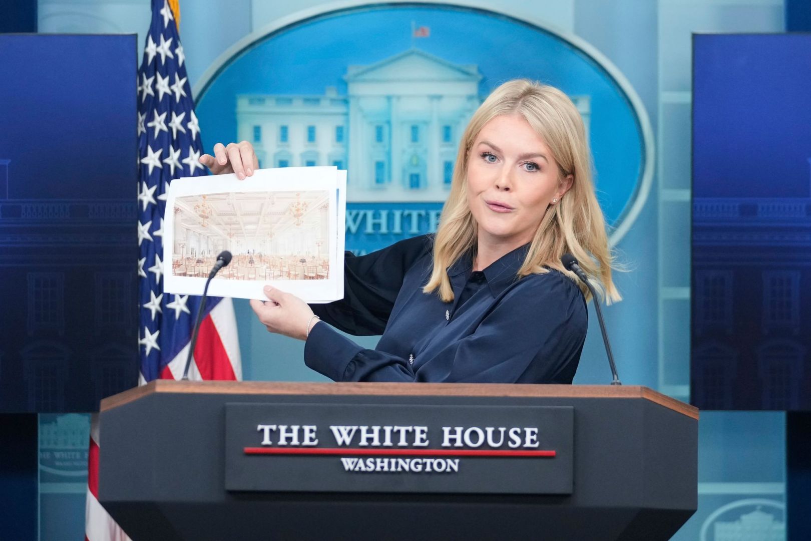 US-Pressesprecherin Leavitt stellt Bauvorhaben vor