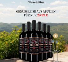 Weinfürst Paket: 6x Sangiovese Don Primo Rosso Puglia 2024 + 2 Gläser für 29,99€